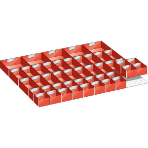 Zestaw skrzynek do pojemników LISTA 45x36E, (szer. x gł.) 765 x 612 mm, 45 cz., do wysokości przodu 50 mm