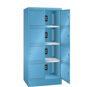 Szafa do ładowania akumulatorów LISTA, (szer. x gł. x wys.) 810 x 585 x 1790 mm, 2 x 4 komory, 1 moduł na komorę, jasnoniebieska