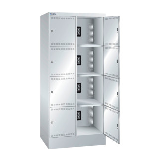 Szafa do ładowania akumulatorów LISTA, (szer. x gł. x wys.) 810 x 585 x 1790 mm, 2 x 4 komory, 1 moduł na komorę, jasnoszara