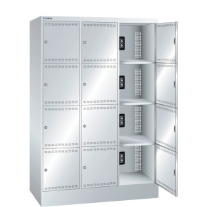 Szafa do ładowania akumulatorów LISTA, (szer. x gł. x wys.) 1205 x 585 x 1790 mm, 3 x 4 komory, 2 moduły na komorę, jasnoszary
