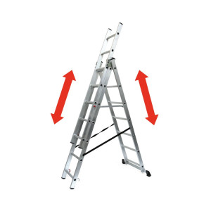 Aluminiowa drabina przesuwna BASIC 3 w 1, wysokość robocza 5,12 m