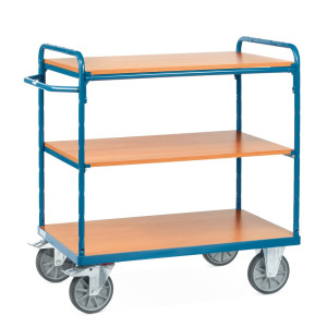 Wózek piętrowy fetra®, z drewnianymi półkami, 3 poziomy po 1 200 x 800 mm, wysokość 1 152 mm