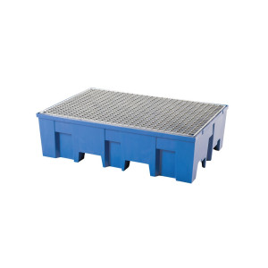 Wanna ociekowa asecos® z PE z kieszeniami na widły, 2 x 200 litrów, wys. x szer. x gł. 350 x 865 x 1245 mm, ruszt kratowy ocynkowany
