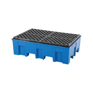 Wanna ociekowa asecos® z PE z kieszeniami na widły, 2 x 200 litrów, wys. x szer. x gł. 350 x 865 x 1245 mm, ruszt kratowy z PE