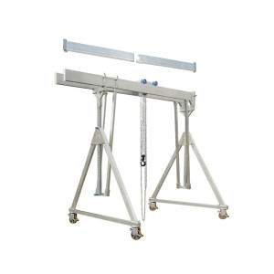 Aluminiowy żuraw bramowy z dzieloną podwójną belką, ruchomy, punkt zawieszenia 2610-3363 mm, udźwig 1000 kg