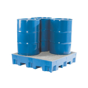 Wanna ociekowa asecos® z PE z kieszeniami na widły, 4 x 200 litrów, wys. x szer. x gł. 275 x 1 235 x 1235 mm, ruszt kratowy ocynkowany