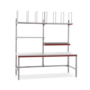 Rocholz stół do pakowania FLEX z ręczną regulacją wysokości, z półkami i przegrodami, wys. x szer. x gł. 690–960 x 2000 x 800 mm