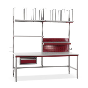 Rocholz stół do pakowania FLEX+ z ręczną regulacją wysokości, z dużym pakietem akcesoriów, wys. x szer. x gł. 690–960 x 2000 x 800 mm