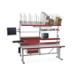 Rocholz stół do pakowania FLEX Premium z elektryczną regulacją wysokości, w pełni wyposażony, wys. x szer. x gł. 720–1120 x 2000 x 800 mm
