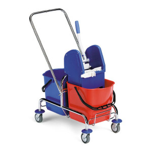 Wózek do sprzątania Chrom II z prasą i 2 wiadrami, 2 x 25 l, uchwyt do pchania