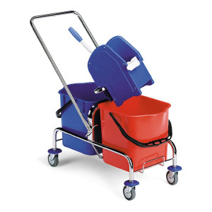Wózek do sprzątania Chrom III z prasą i 2 wiadrami, 2 x 25 l, uchwyt do pchania