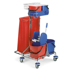 Wózek do sprzątania Universal IV chromowany, 2 x 15 l z prasą do mopa + 2 x 6 litrów