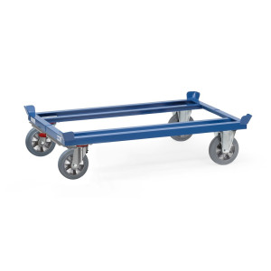 Podwozie jezdne fetra® z narożnikami, udźwig 1200 kg, do palet 1200 x 800 mm, ogumienie z elastycznej pełnej gumy, z centralnym hamulcem