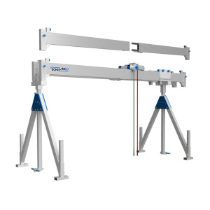 Aluminiowy żuraw bramowy z dzieloną podwójną belką, punkt zawieszenia 2 640-3 790 mm, udźwig 3 000 kg