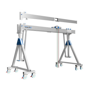 Aluminiowy żuraw bramowy z dzieloną podwójną belką, ruchomy, punkt zawieszenia 2613-3363 mm, udźwig 3000 kg