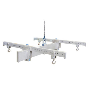 Aluminiowa poprzecznica nośna SCHILLING w kształcie litery H, z 4 hakami zabezpieczającymi, belką główną 4 m, belką poprzeczną 2 m, udźwig 1000 kg