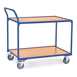Wózek stołowy fetra®, udźwig 300 kg, 2 piętra o wymiarach 1000 × 700 mm, pionowy pałąk do pchania