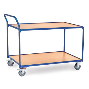 Wózek stołowy fetra®, udźwig 300 kg, 2 piętra o wymiarach 1200 × 800 mm, pionowy pałąk do pchania