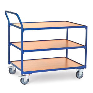 Wózek stołowy fetra®, udźwig 300 kg, 3 piętra o wymiarach 1000 × 700 mm, pionowy pałąk do pchania