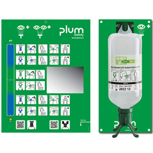 Stacja do płukania oczu plum DUO z uchwytem ściennym, roztwór chlorku sodu 1000 ml