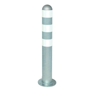 Słupek ochronny do stacji ładujących I, Ø 108 mm, wysokość 800 mm, do kołków, stal, białe pierścienie odblaskowe