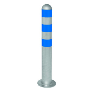Słupek ochronny do stacji ładowania I, Ø 108 mm, wysokość 800 mm, do kołków, stal, niebieskie pierścienie odblaskowe