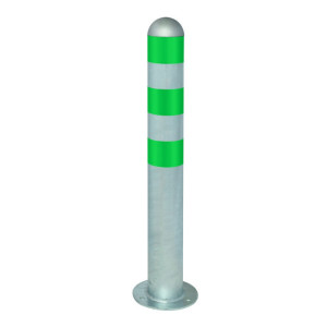 Słupek ochronny do stacji ładujących I, Ø 108 mm, wysokość 800 mm, do kołków, stal, zielone pierścienie odblaskowe