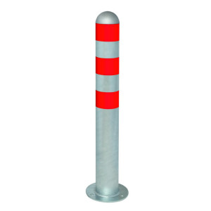 Słupek ochronny do stacji ładujących I, Ø 108 mm, wysokość 800 mm, do kołków, stal, czerwone pierścienie odblaskowe