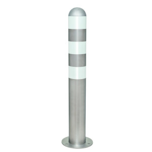 Słupek ochronny do stacji ładowania I, Ø 108 mm, wysokość 800 mm, do kołkowania, stal szlachetna, białe pierścienie odblaskowe
