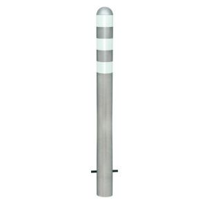 Słupek ochronny do stacji ładujących I, Ø 108 mm, wysokość 1.200 mm, do osadzania w betonie, stal szlachetna, białe pierścienie odblaskowe