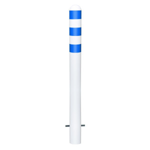 Słupek ochronny do stacji ładujących II, Ø 108 mm, wysokość 800 mm, do osadzania w betonie, stal, powlekanych tworzywem sztucznym, niebieskie pierścienie odblaskowe