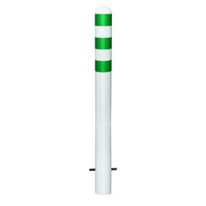 Słupek ochronny do stacji ładujących II, Ø 108 mm, wysokość 800 mm, do osadzania w betonowych, stal owych, powlekanych tworzywem sztucznym, zielonych pierścieni odblaskowych