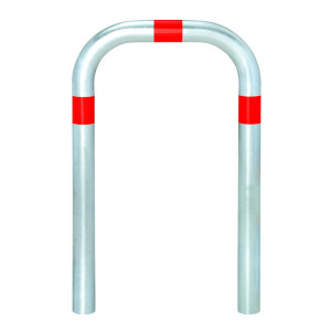 Kabłąk ochronny do kolumn ładowania, Ø 60 mm, szer. x wys. 500 x 500 mm, do osadzania w betonie, czerwone pierścienie odblaskowe