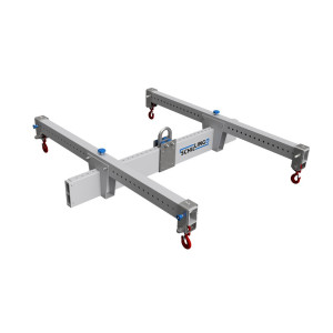 Aluminiowa poprzecznica nośna SCHILLING w kształcie litery H, z 4 hakami zabezpieczającymi, belką główną 5 m, belką poprzeczną 2 m, udźwig 1500 kg
