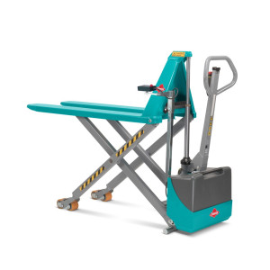 BESTSELLER Wózek paletowy z podnośnikiem nożycowym Ameise® PTM 1.5 elektrohydrauliczny, udźwig 1500 kg, długość wideł 1200 mm, poliuretan