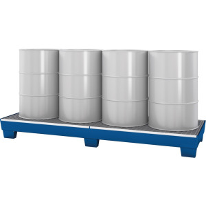 asecos® wanna ociekowa ze stali, z konstrukcją podstawy, 4 x 200 litrów, wys. x szer. x gł. 250 x 2470 x 815 mm, w kolorze niebieskim gencjanowym