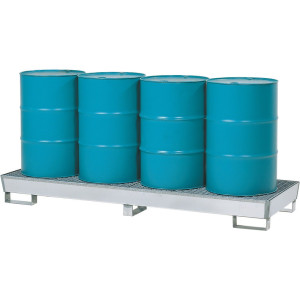 asecos® wanna ociekowa ze stali, z konstrukcją podstawy, 4 x 200 litrów, wys. x szer. x gł. 250 x 2470 x 815 mm, ocynkowana