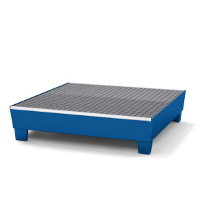 asecos® wanna ociekowa ze stali, z konstrukcją podstawy, 4 x 200 litrów, wys. x szer. x gł. 290 x 1236 x 1210 mm, w kolorze niebieskim gencjanowym