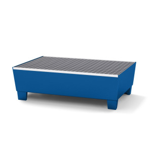 asecos® wanna ociekowa ze stali, z konstrukcją podstawy, 2 x 200 litrów, wys. x szer. x gł. 355 x 1236 x 815 mm, w kolorze niebieskim gencjanowym