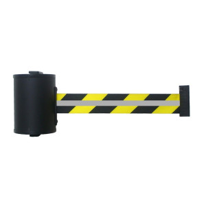 Kaseta taśmy RS-GUIDESYSTEMS® GLW 700 REFLECTO, montaż ścienny, długość 7 m, szerokość 50 mm, obudowa czarna, taśma czarno-żółta
