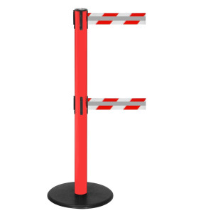 Słupek odgradzający do taśmy podwójny RS-GUIDESYSTEMS® GLA 95-D REFLECTO, długość 3,5 m, szerokość 50 mm, słupek czerwony, taśma czerwono-biała