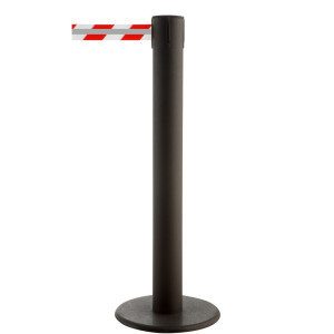 Słupek odgradzający do taśmy RS-GUIDESYSTEMS® GLA 85-J REFLECTO, długość 7 m, szerokość 50 mm, słupek czarny, taśma czerwono-biała