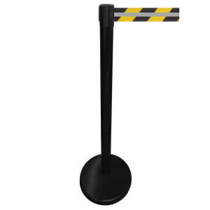 Słupek odgradzający do taśmy RS-GUIDESYSTEMS® GLA 45-J REFLECTO, długość 3,5 m, szerokość 50 mm, słupek czarny, taśma czarno-żółta