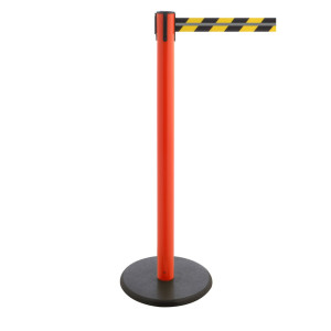 Słupek odgradzający do taśmy RS-GUIDESYSTEMS® GLA 28-D REFLECTO, długość 3,5 m, szerokość 50 mm, słupek czerwony, taśma czarno-żółta