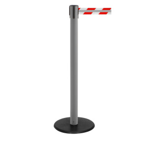 Słupek odgradzający do taśmy RS-GUIDESYSTEMS® GLA 28-A REFLECTO, długość 3,5 m, szerokość 50 mm, słupek antracytowy, taśma czerwono-biała