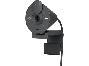Webcam - Logitech Brio 300, Full HD, Micrófono con reducción de ruido, USB-C, Corrección luz, Windows, Mac, Obturador privacidad, Negro