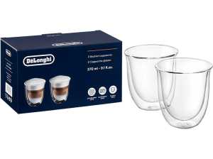 DE LONGHI Set de tazas - De'Longhi DLSC311, Juego 2 vasos Cappuccino, Vidrio doble, Transparente, 270ml