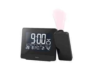 Reloj despertador inteligente - Hama Plus Charge, Proyección en techo o pared, Conexión USB, Higrómetro, Negro