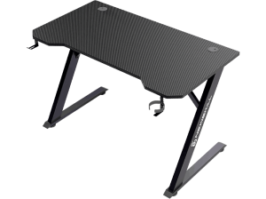 Mesa gaming - Newskill Belenor, Soporta hasta 200 kg, Forma Z reforzada, Portavasos, Cajón cables, Negro
