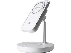 Cargador móvil inalámbrico - ISY IMC 5210, 2 en 1, MagSafe, Carga inalámbrica, 5.000 mAh, Blanco